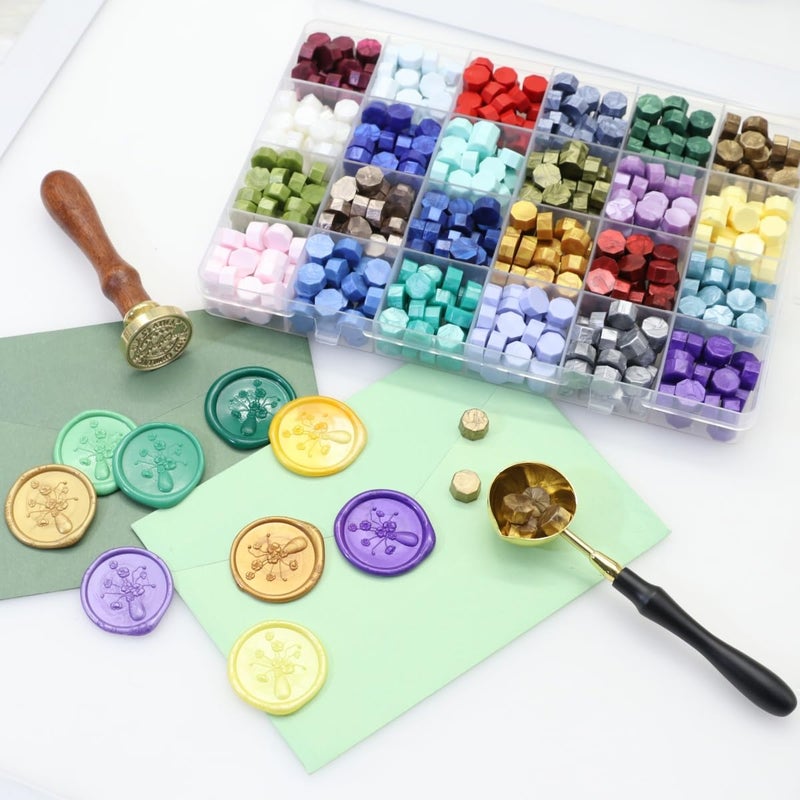 Atopbb 600 Pcs Assorted Sealing Wax Beads for Seal Stamp, 24 Colors Wax Seal Kit, White Gold Red Green Multicolor Pellets Bulk for Wedding Invitation Envelope DIY Christmas Card (Assorted Color) - Image 2
